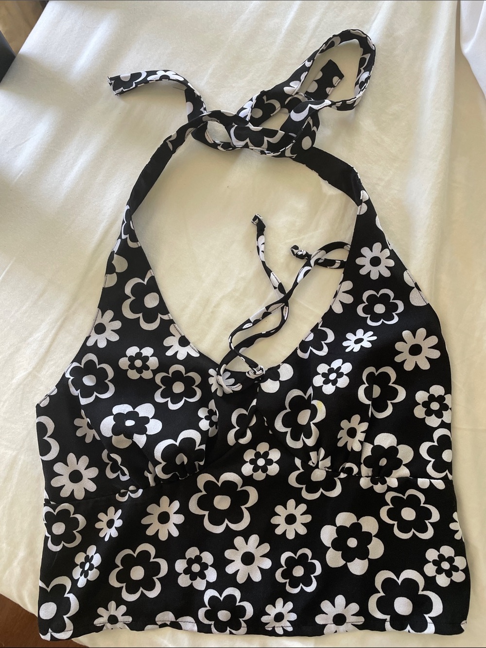 Hollister Black & White Floral Halter Crop Top